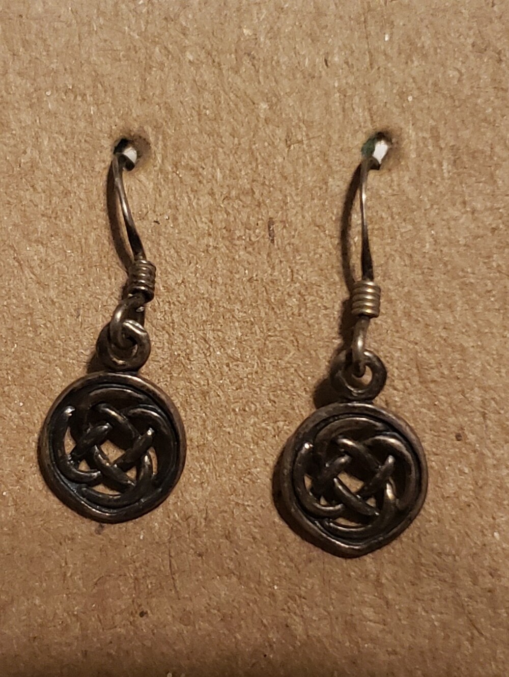Silver Vintage Dainty Circle Celtic Knot Drop Dangle Earrings